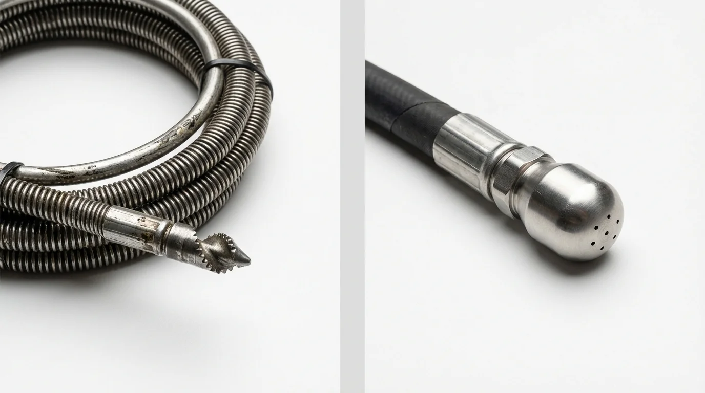 Drain snake cable and hydro jetting nozzle used for drain cleaning in Sand Springs, OK