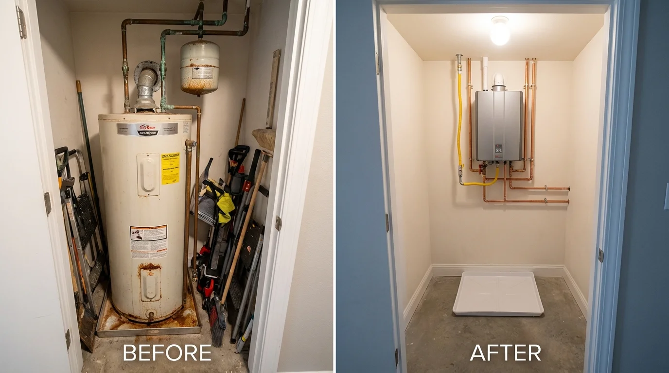 Tank water heater versus wall-mounted tankless unit comparison for Sand Springs, OK homeowners