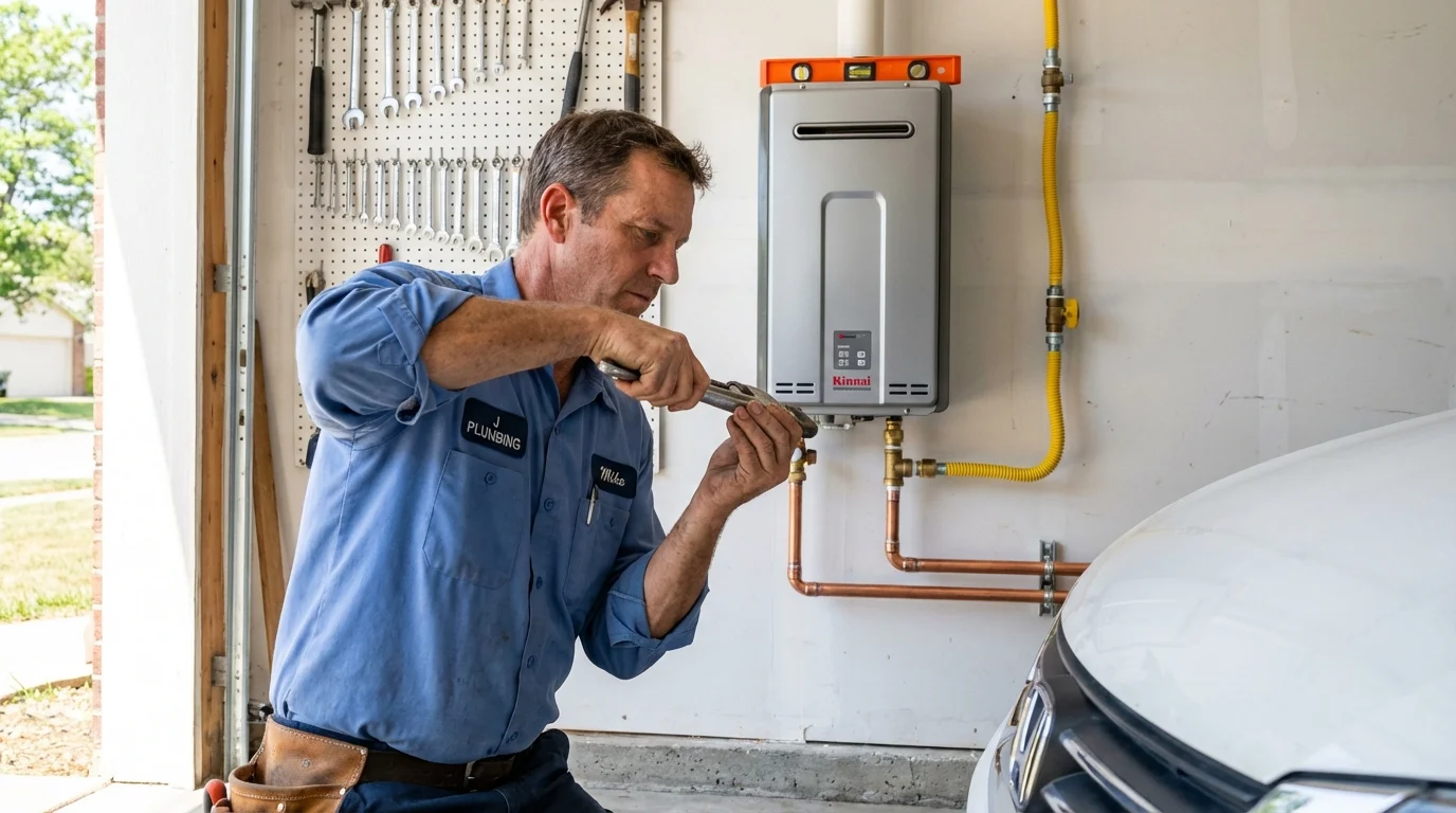 Tankless water heater installation by a Johns Plumbing LLC plumber in Sand Springs